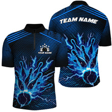 Load image into Gallery viewer, Blue lightning thunder bowling Polo, Quarter Zip shirts for men Custom Bowling Team League Jerseys NQS7750