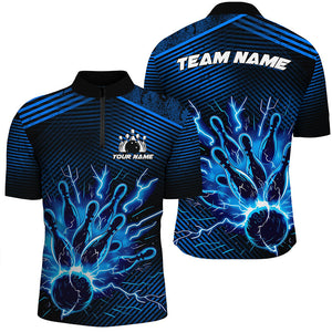 Blue lightning thunder bowling Polo, Quarter Zip shirts for men Custom Bowling Team League Jerseys NQS7750