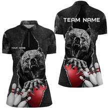 Load image into Gallery viewer, Black Bear grunge pattern Custom Women Bowling Polo, Quarter Zip Shirts Bowling Team Jerseys Outfits NQS7753