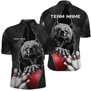 Black Bear grunge pattern Custom Men Bowling Polo, Quarter Zip Shirts Bowling Team Jerseys Outfits NQS7753