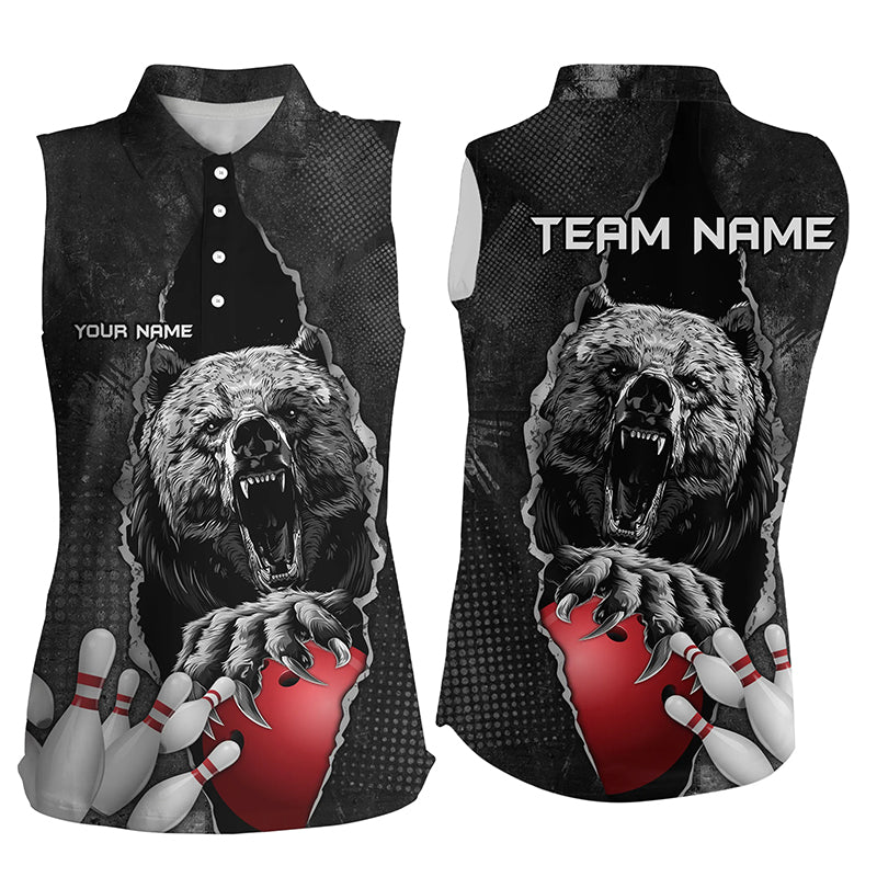 Black Bear grunge pattern Custom Womens Sleeveless Polo Shirts Bowling Team Jerseys Outfits NQS7753