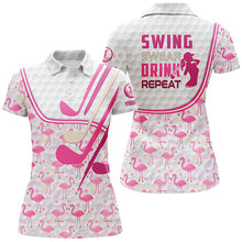 Load image into Gallery viewer, Personalized pink flamingo pattern golf clubs polo shirt for women custom swing, swear, drink, repeat NQS7757