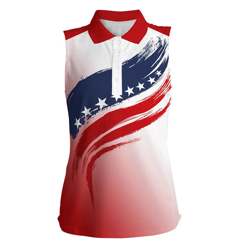 American flag Women sleeveless polo shirt golf attire for women, patriotic golf gift for ladies NQS6076