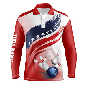 American flag Bowling ball and pins Bowling polo Shirt for men, Custom Bowling Team Jerseys NQS6077