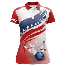 Load image into Gallery viewer, American flag Bowling ball and pins polo Shirt Women Bowling Jerseys Custom Bowling Team Shirts NQS6077