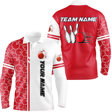 Load image into Gallery viewer, Men Bowling Polo, 1/4 Zip Shirt Custom white &amp; red camo vintage bowling shirts, mens bowling jersey NQS8177