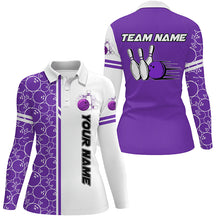 Load image into Gallery viewer, Women Bowling Polo, 1/4 Zip Shirt Custom white and purple camo vintage ladies bowling jerseys NQS8178