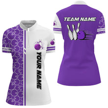 Load image into Gallery viewer, Women Bowling Polo, 1/4 Zip Shirt Custom white and purple camo vintage ladies bowling jerseys NQS8178