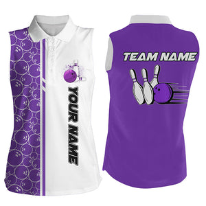 Womens sleeveless polo shirts Custom white & purple camo vintage bowling shirts, ladies bowling jersey NQS8178