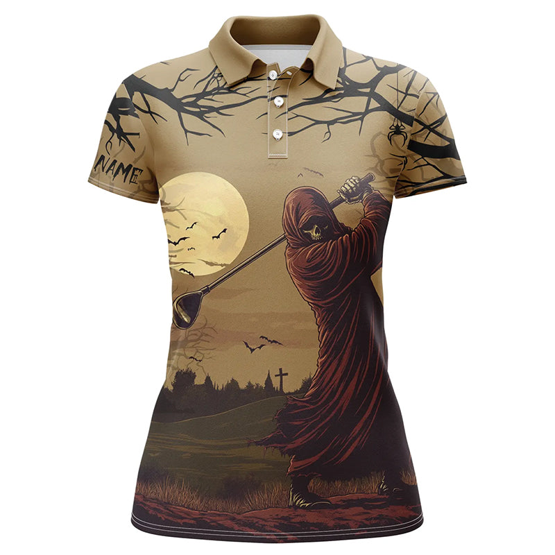 Halloween Skull Golfer Womens golf polo shirts Custom Halloween Golf Tops For Ladies NQS8185