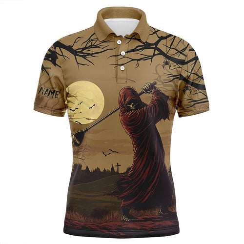 Halloween Skull Golfer Mens Golf Polo Shirts Custom Halloween Golf Tops For Men NQS8185