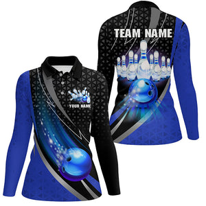 Black and Blue Bowling Camo Polo, 1/4 Zip Shirt for Women Custom Team Bowling jerseys, Bowler Outfit NQS8873