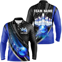 Load image into Gallery viewer, Black and Blue Bowling Camo Polo, 1/4 Zip Shirt for Men Custom Team Bowling jerseys, Bowler Outfit NQS8873