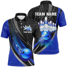 Load image into Gallery viewer, Black and Blue Bowling Camo Polo, 1/4 Zip Shirt for Men Custom Team Bowling jerseys, Bowler Outfit NQS8873