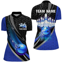 Load image into Gallery viewer, Black and Blue Bowling Camo Polo, 1/4 Zip Shirt for Women Custom Team Bowling jerseys, Bowler Outfit NQS8873