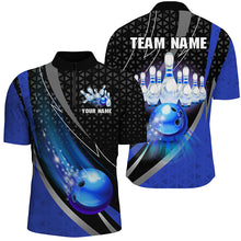 Load image into Gallery viewer, Black and Blue Bowling Camo Polo, 1/4 Zip Shirt for Men Custom Team Bowling jerseys, Bowler Outfit NQS8873