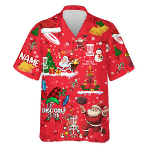 Funny Red Christmas Santa Disc golf Hawaiian Shirt custom team Xmas frisbee golf button up shirt NQS8876