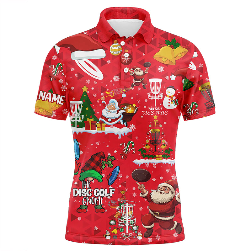 Funny Red Christmas Santa Disc golf Polo shirts for men custom name team Xmas frisbee golf jerseys NQS8876