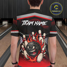 Load image into Gallery viewer, Black and Red Flame Funny Bowling Ball and Pins Bowling shirts for men custom team bowling outfits NQS10985