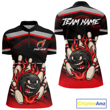 Load image into Gallery viewer, Black and Red Flame Funny Bowling Ball and Pins Bowling shirts for Women custom team bowling outfits NQS10985