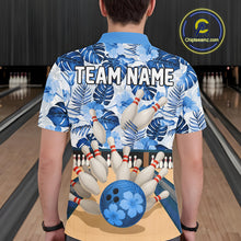 Load image into Gallery viewer, Blue tropical flower Bowling Polo, Quarter Zip Shirts For Men Custom bowling team jersey NQS10988