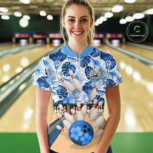 Load image into Gallery viewer, Blue tropical flower Bowling Polo, Quarter Zip Shirts For Women Custom bowling team jersey NQS10988