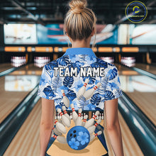 Load image into Gallery viewer, Blue tropical flower Bowling Polo, Quarter Zip Shirts For Women Custom bowling team jersey NQS10988