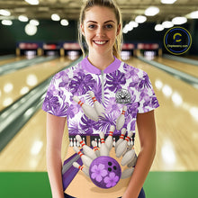 Load image into Gallery viewer, Purple tropical flower Bowling Polo, Quarter Zip Shirts For Women Custom bowling team jersey NQS10989