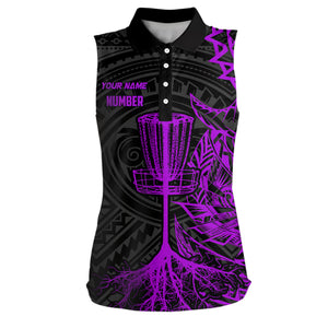 Purple tribal Womens disc golf sleeveless polo shirt custom black team ladies disc golf basket jerseys NQS7985