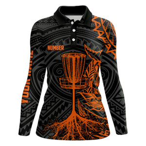 Orange tribal Womens disc golf polo shirt custom black disc golf basket jerseys team ladies disc golf NQS7986