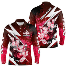 Load image into Gallery viewer, Red grunge lightning Bowling Polo, Quarter Zip shirt For Men Custom Team Bowling Jersey NQS8660