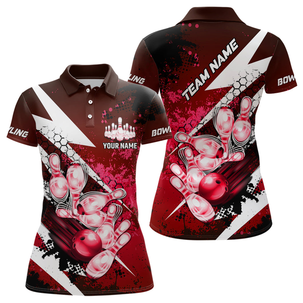 Red grunge lightning Bowling Polo, Quarter Zip shirt For Women Custom Team Bowling Jerseys NQS8660