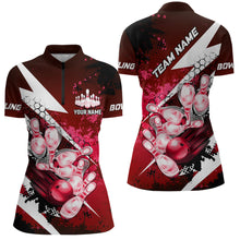 Load image into Gallery viewer, Red grunge lightning Bowling Polo, Quarter Zip shirt For Women Custom Team Bowling Jerseys NQS8660