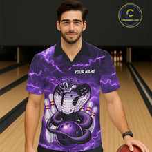 Load image into Gallery viewer, Purple Lightning thunder snake Hawaiian bowling shirts Custom button up bowling shirts NQS11402