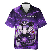 Load image into Gallery viewer, Purple Lightning thunder snake Hawaiian bowling shirts Custom button up bowling shirts NQS11402