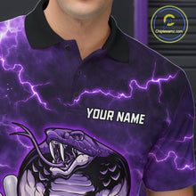 Load image into Gallery viewer, Purple Lightning thunder snake bowling shirts for men Custom bowling league shirts, gifts for bowlers NQS11402