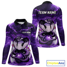 Load image into Gallery viewer, Purple Lightning thunder snake women's bowling shirts Custom bowling league shirts, gifts for bowlers NQS11402