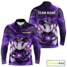 Load image into Gallery viewer, Purple Lightning thunder snake bowling shirts for men Custom bowling league shirts, gifts for bowlers NQS11402