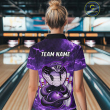 Load image into Gallery viewer, Purple Lightning thunder snake women's bowling shirts Custom bowling league shirts, gifts for bowlers NQS11402