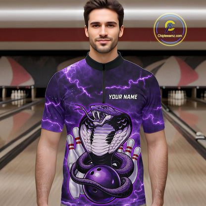 Purple Lightning thunder snake bowling shirts for men Custom bowling league shirts, gifts for bowlers NQS11402