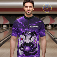 Load image into Gallery viewer, Purple Lightning thunder snake bowling shirts for men Custom bowling league shirts, gifts for bowlers NQS11402