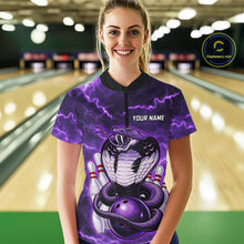 Load image into Gallery viewer, Purple Lightning thunder snake women's bowling shirts Custom bowling league shirts, gifts for bowlers NQS11402