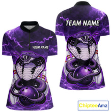Load image into Gallery viewer, Purple Lightning thunder snake women's bowling shirts Custom bowling league shirts, gifts for bowlers NQS11402