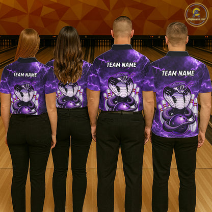 Purple Lightning thunder snake bowling shirts for men Custom bowling league shirts, gifts for bowlers NQS11402
