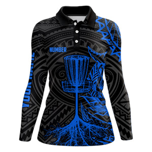 Blue tribal Womens disc golf polo shirt custom black disc golf basket jerseys team ladies disc golf NQS7584