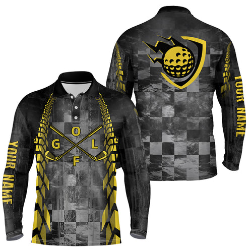 Mens Golf polo shirts custom name black racing yellow pattern golf clubs golf outfit men NQS6095