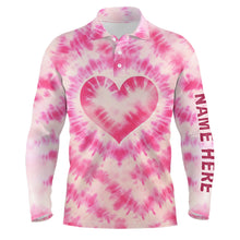 Load image into Gallery viewer, Mens golf polos shirts custom pink heart tie dye pattern golf shirt, best mens golf wear NQS7030