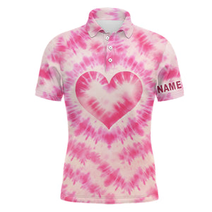 Mens golf polos shirts custom pink heart tie dye pattern golf shirt, best mens golf wear NQS7030