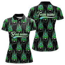 Load image into Gallery viewer, Black Bowling Ball Camo Green Flame Bowling Polo, 1/4 Zip Shirt for Women Custom Bowling Team Jersey NQS9479