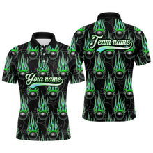 Load image into Gallery viewer, Black Bowling Ball Camo Green Flame Bowling Polo, 1/4 Zip Shirt for Men Custom Bowling Team Jersey NQS9479